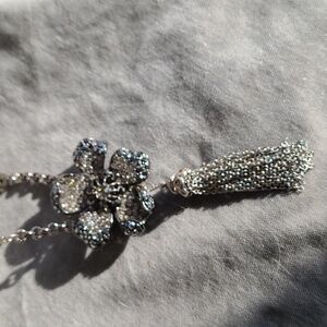 Handmade long gunmetal floral rhinestone necklace